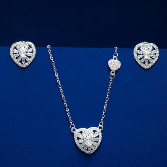 Heart Halo Pendant & Stud Earring Set