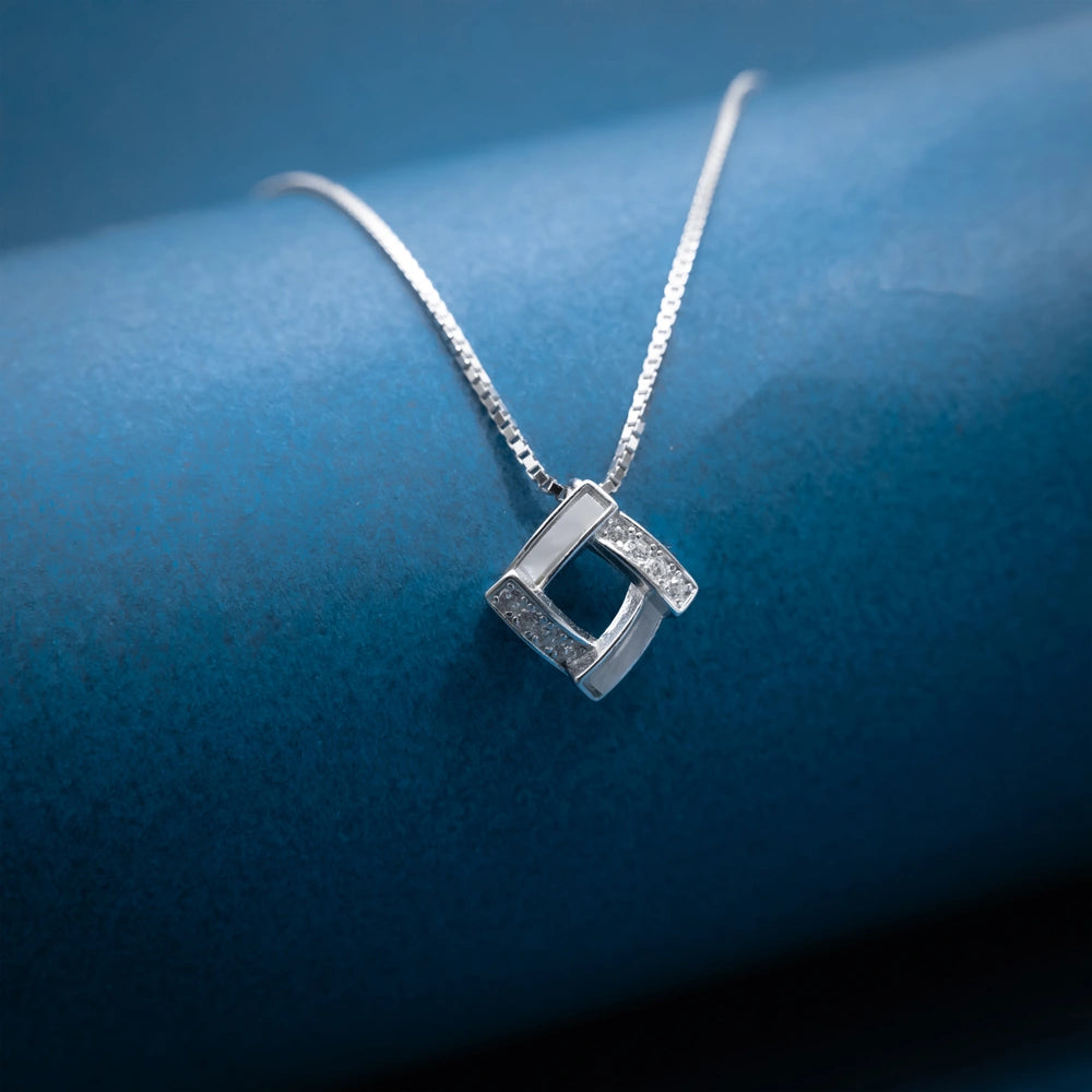 Silver Geometric Crystal Pendant Necklace