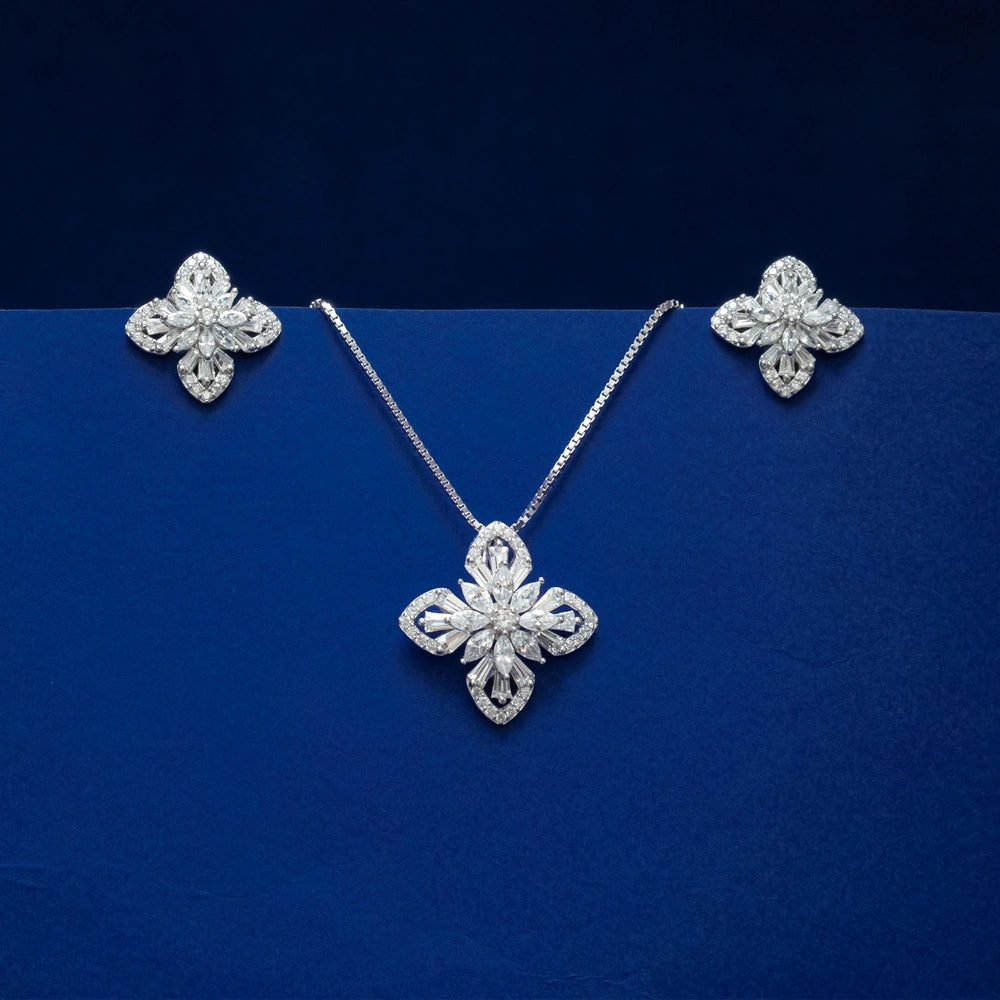 Silver Crystal Floral Jewelry Set