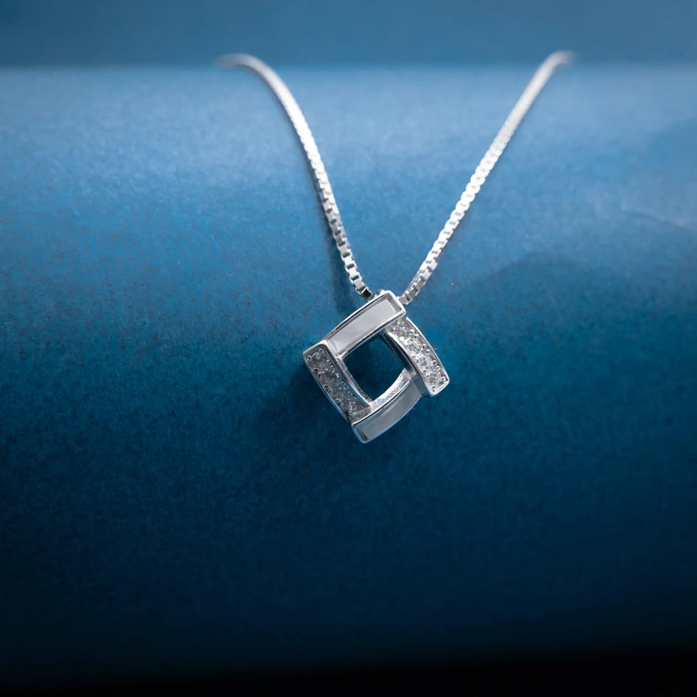 Silver Geometric Crystal Pendant Necklace
