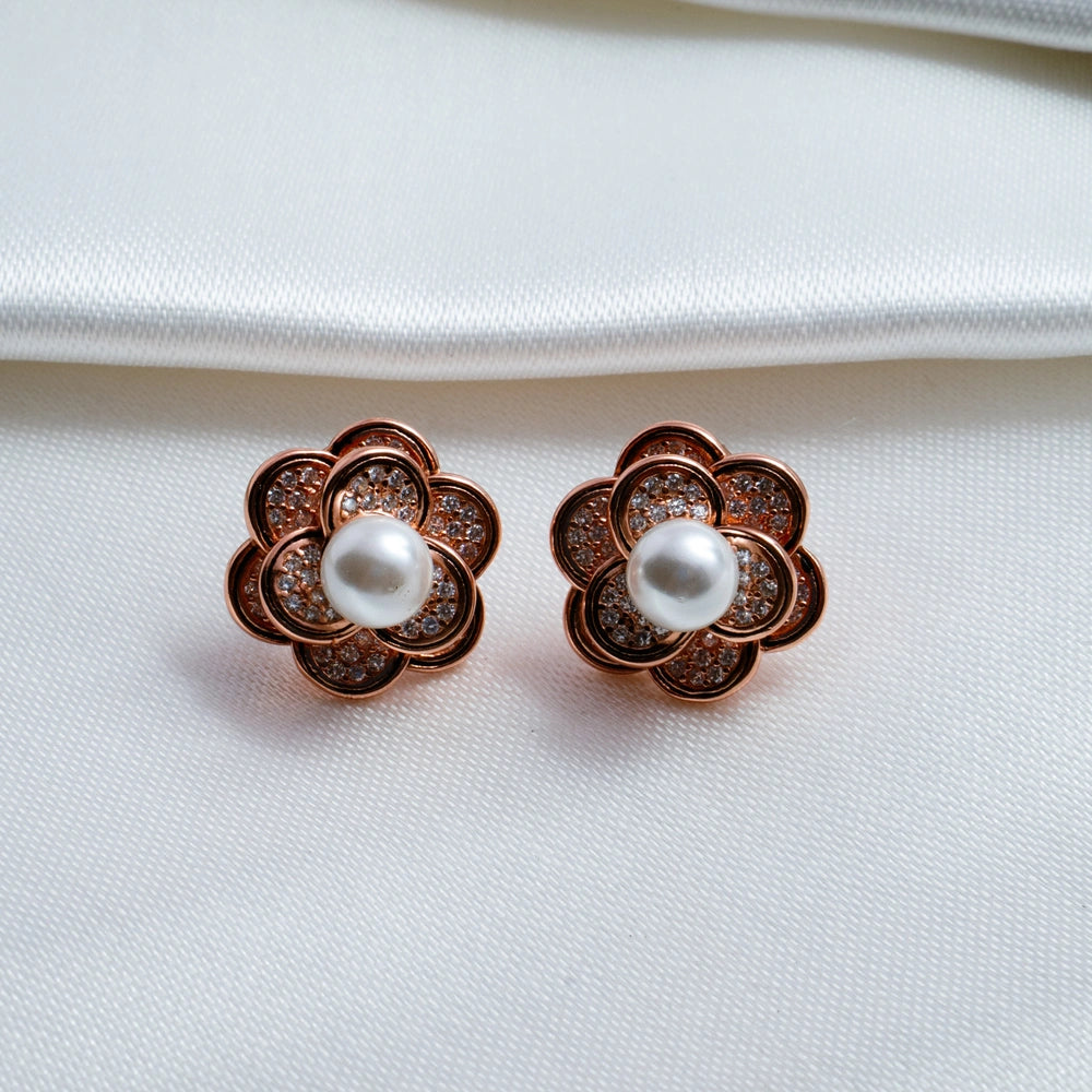 Rose Gold Floral Pearl Jewelry Set