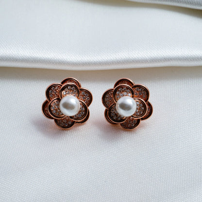 Rose Gold Floral Pearl Jewelry Set