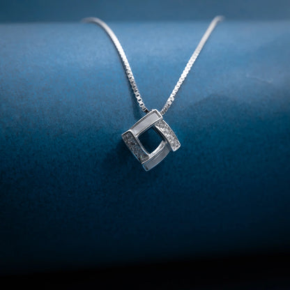 Silver Geometric Crystal Pendant Necklace