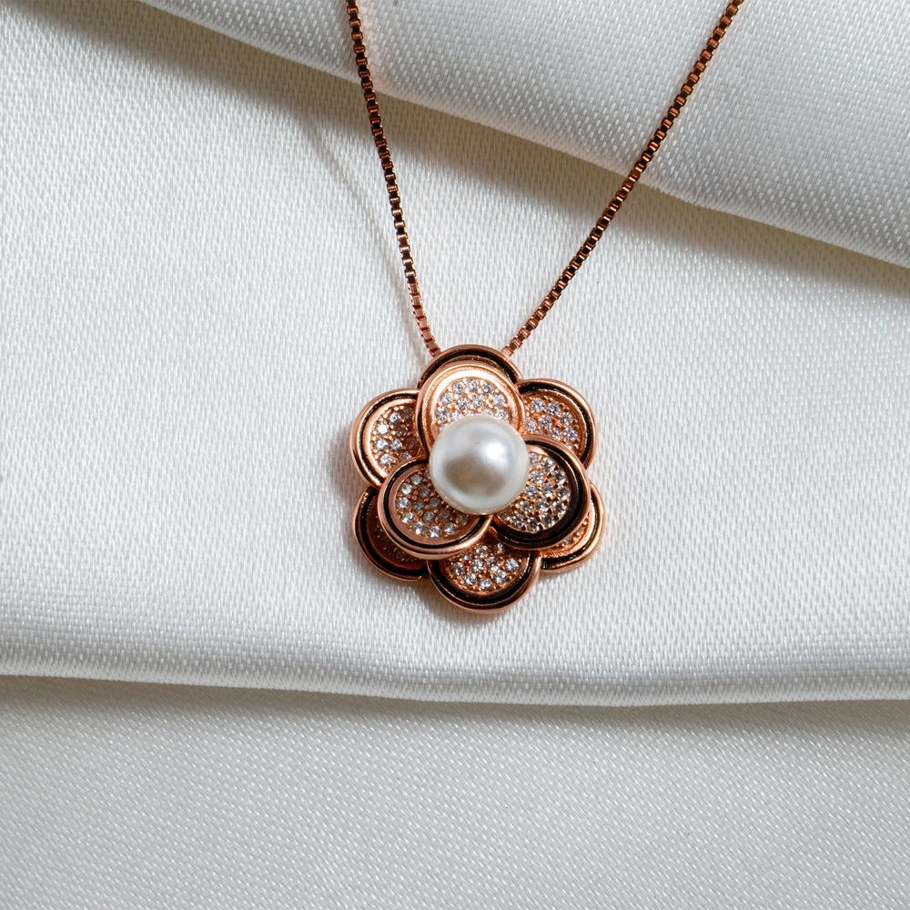 Rose Gold Floral Pearl Jewelry Set