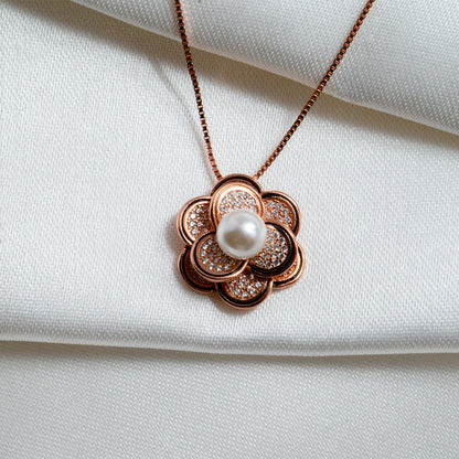 Rose Gold Floral Pearl Jewelry Set