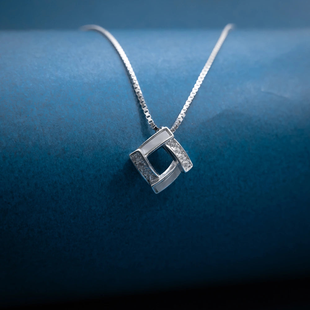 Silver Geometric Crystal Pendant Necklace