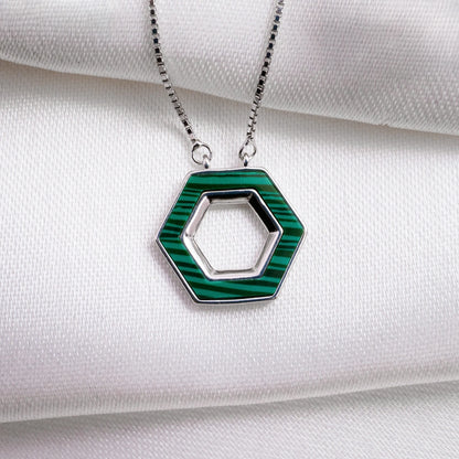 Silver Green Hexagon Pendant Jewelry Set
