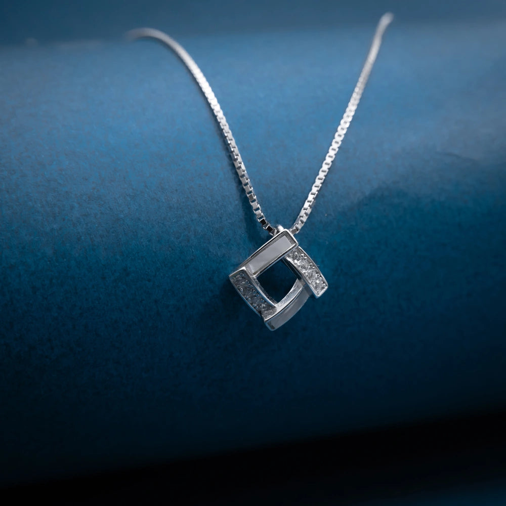 Silver Geometric Crystal Pendant Necklace