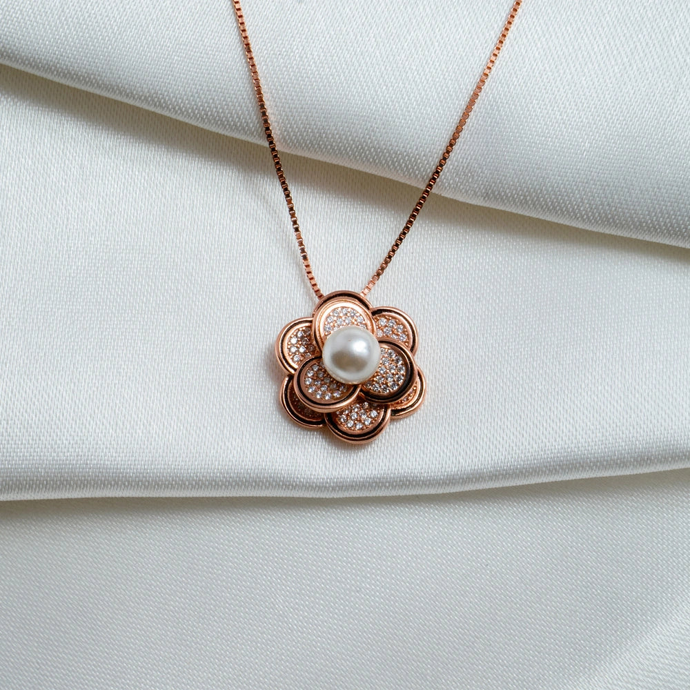 Rose Gold Floral Pearl Jewelry Set