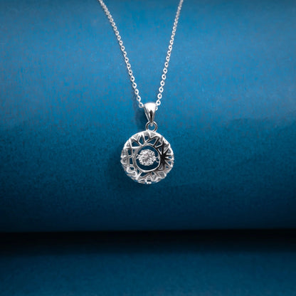 Silver Round Halo Pendant Necklace