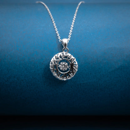 Silver Round Halo Pendant Necklace