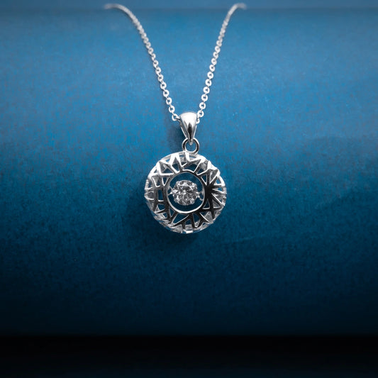 Silver Round Halo Pendant Necklace