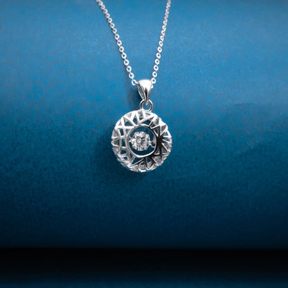 Silver Round Halo Pendant Necklace