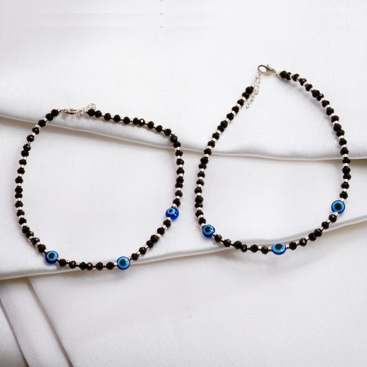 Black Beaded Evil Eye Anklet