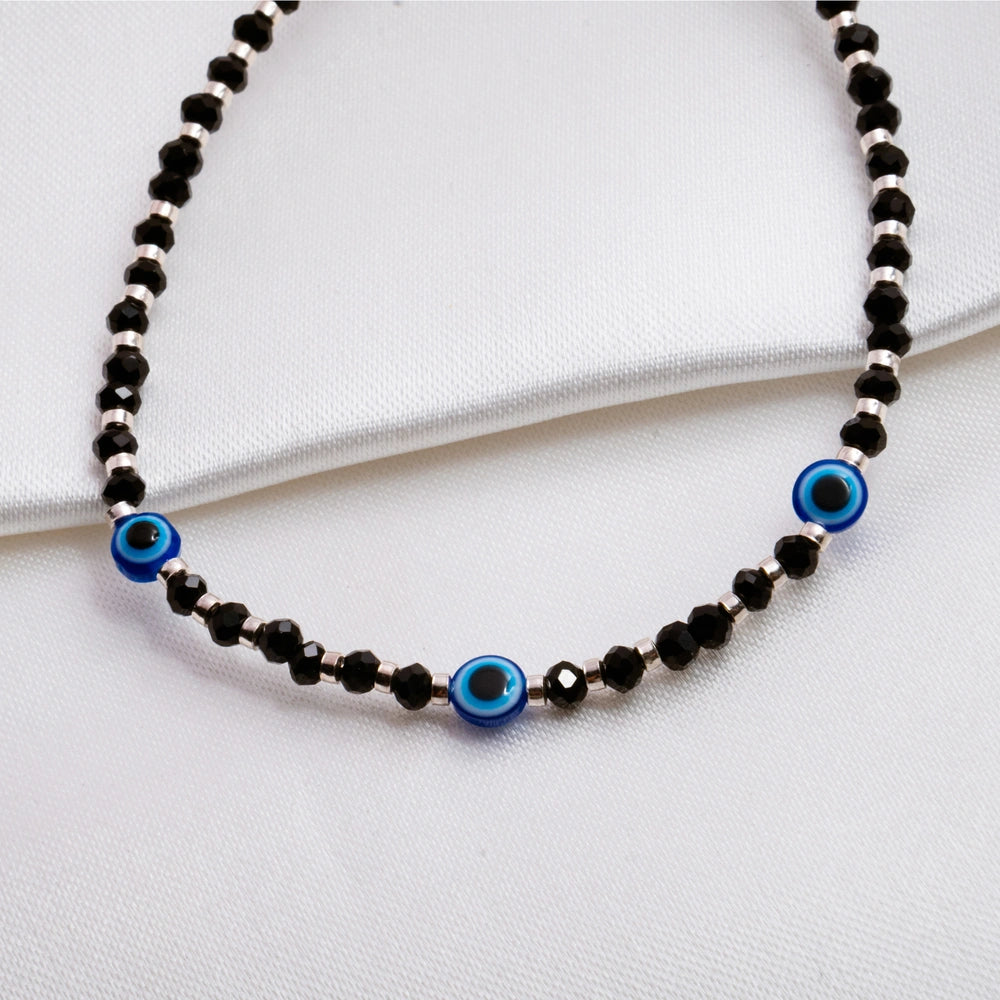 Black Beaded Evil Eye Anklet