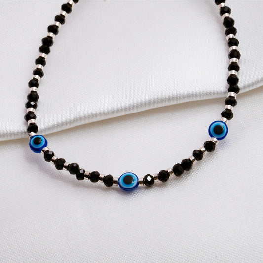 Black Beaded Evil Eye Anklet