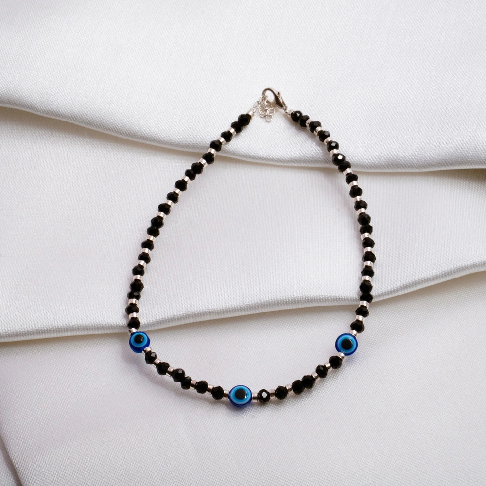 Black Beaded Evil Eye Anklet