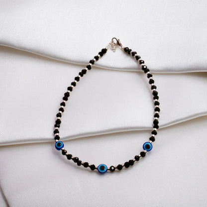 Black Beaded Evil Eye Anklet