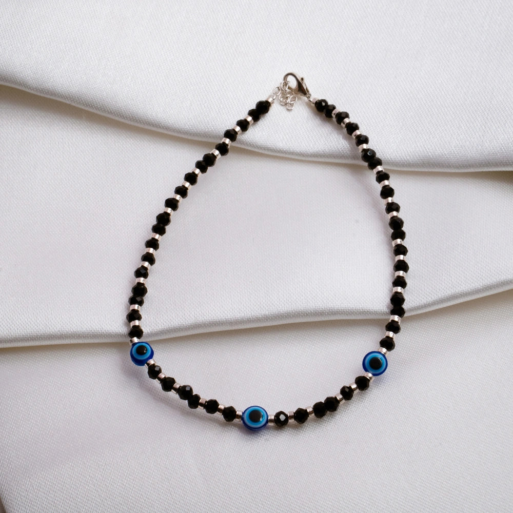Black Beaded Evil Eye Anklet