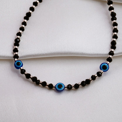 Black Beaded Evil Eye Anklet