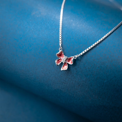 Silver Pink Crystal Butterfly Necklace
