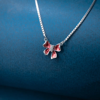 Silver Pink Crystal Butterfly Necklace
