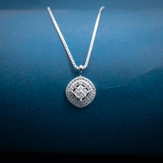 Silver Halo Crystal Pendant Necklace