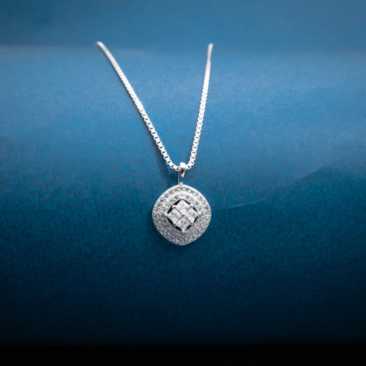 Silver Halo Crystal Pendant Necklace