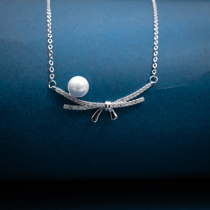 Silver Pearl Bow Necklace