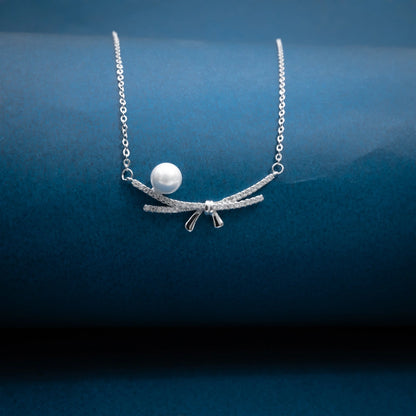 Silver Pearl Bow Necklace