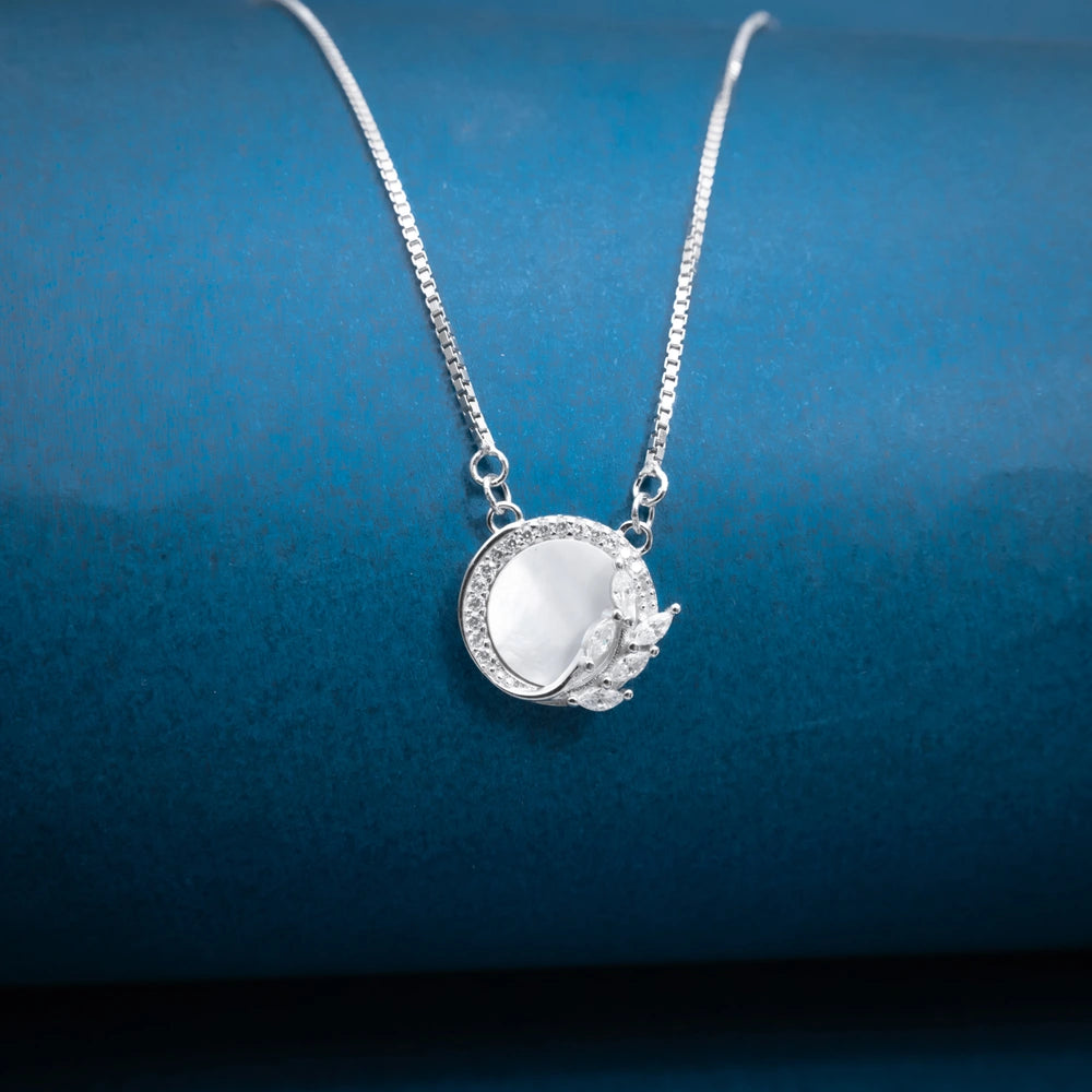 Silver Moon Disc Pendant Necklace