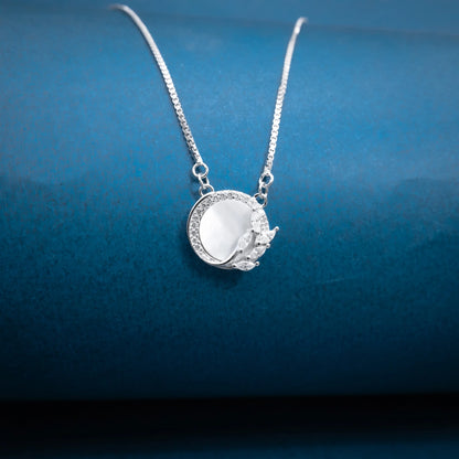Silver Moon Disc Pendant Necklace