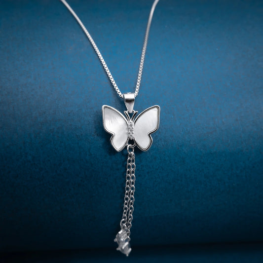 Silver Butterfly Tassel Necklace
