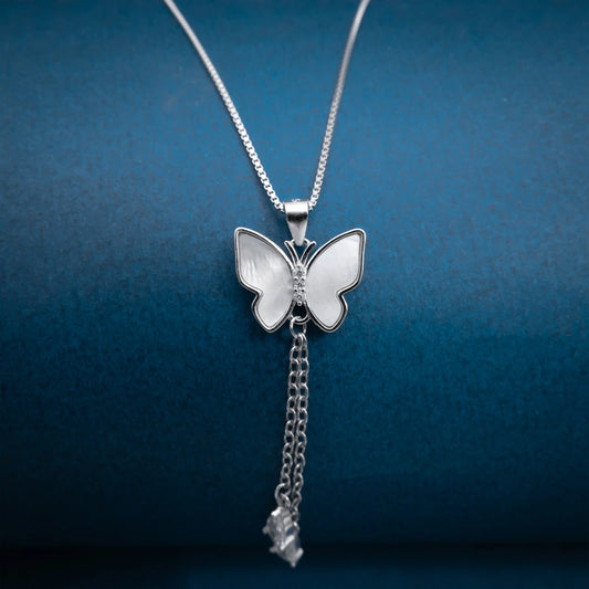 Silver Butterfly Tassel Necklace