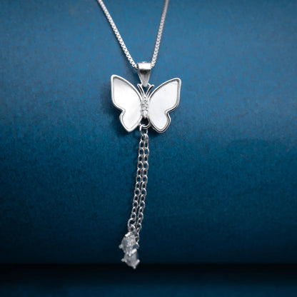 Silver Butterfly Tassel Necklace