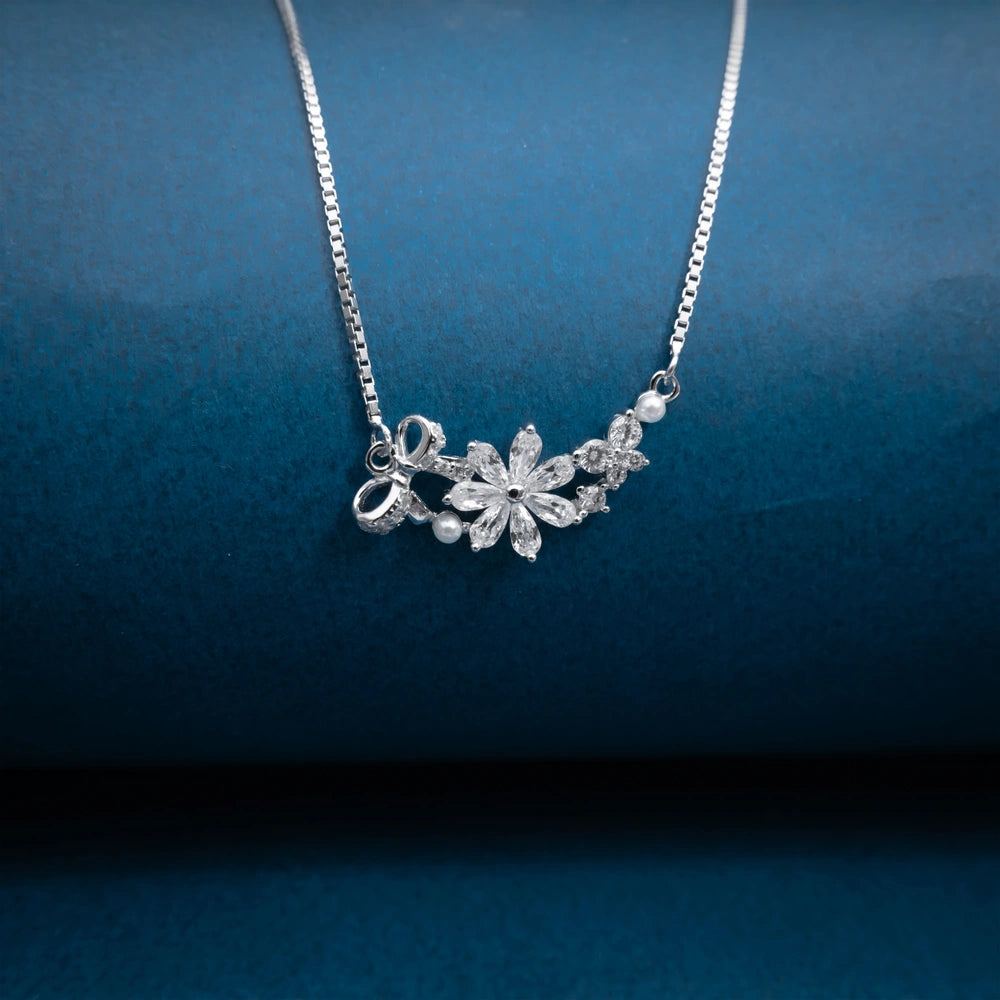 Silver Floral Cluster Necklace