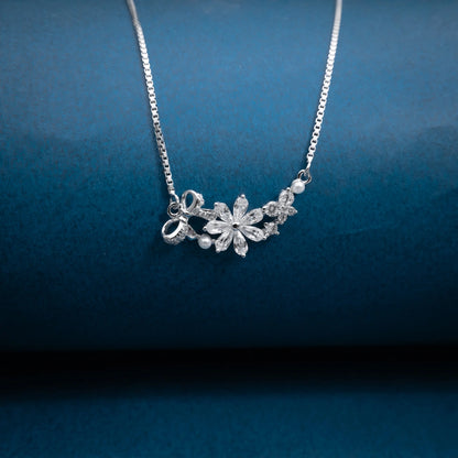 Silver Floral Cluster Necklace