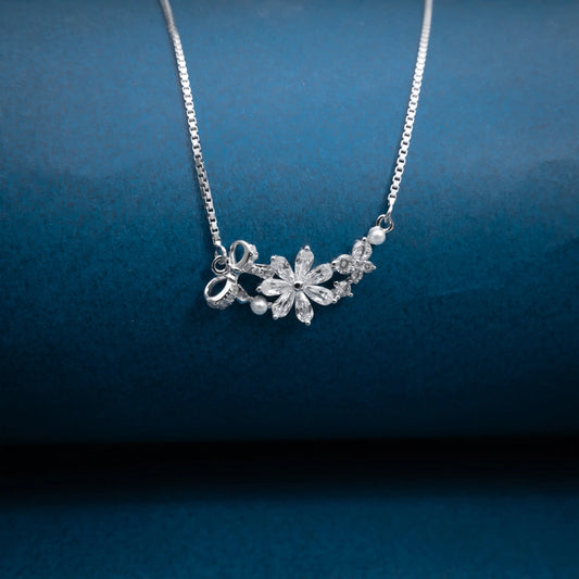 Silver Floral Cluster Necklace