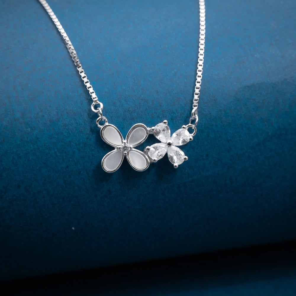 Silver Floral Crystal Necklace