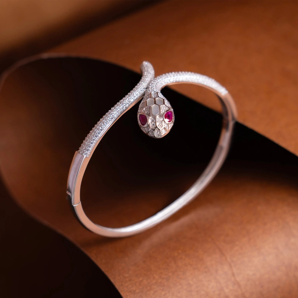 Ruby Snake Silver Bracelet