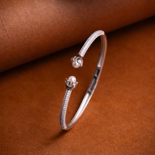 Pearl Diamond Open Cuff Bracelet