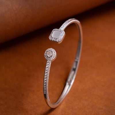 Dual Halo Diamond Silver Bracelet
