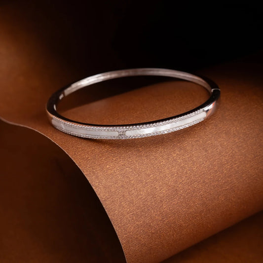 Minimal Diamond Silver Bangle