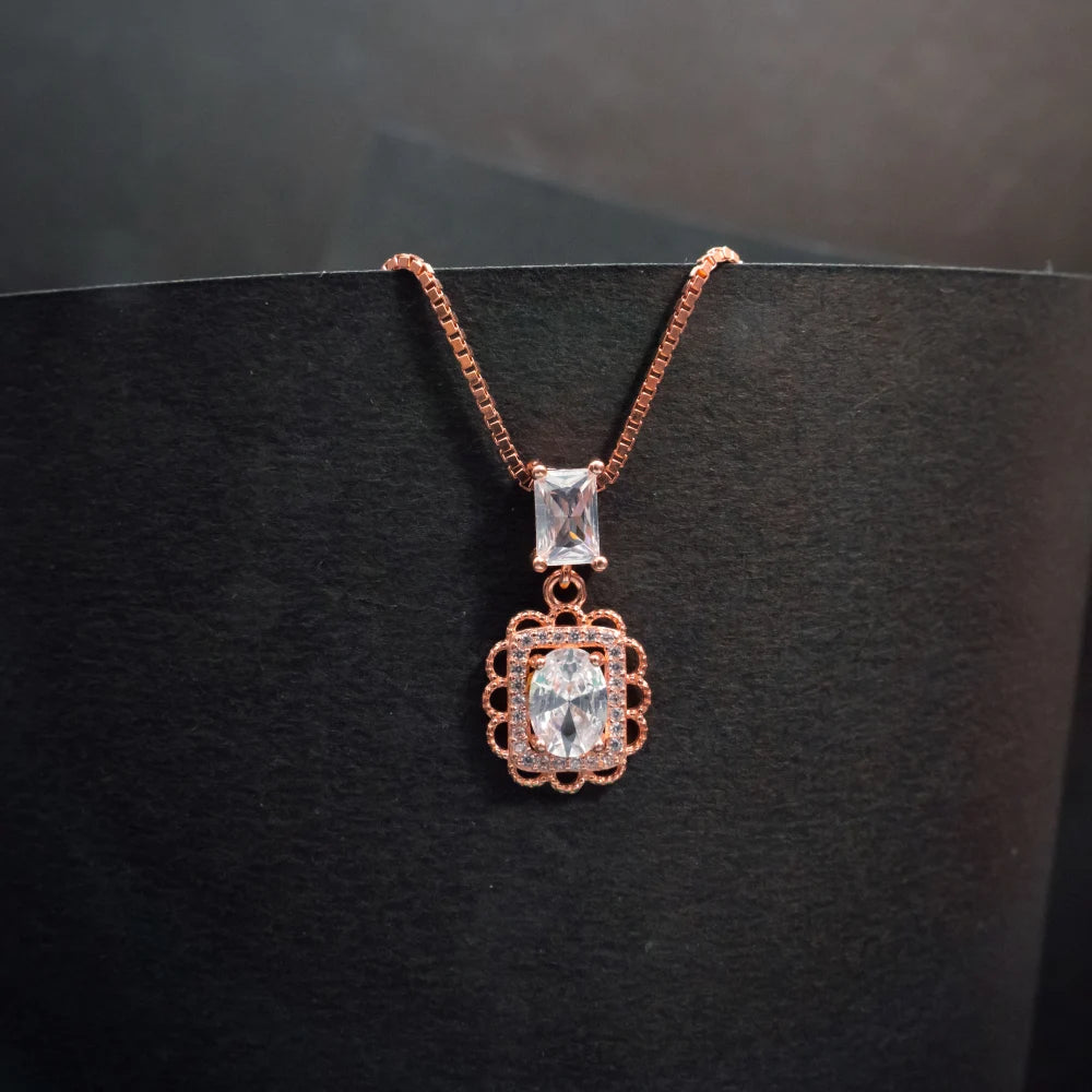 Vintage Rose Gold Crystal Pendant & Earrings Set