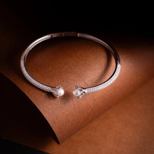 Pearl Diamond Open Cuff Bracelet