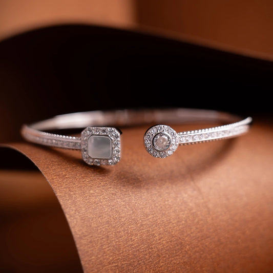 Dual Halo Diamond Silver Bracelet