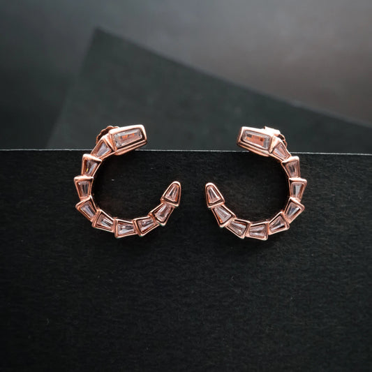 Rose Gold Geometric Crystal Necklace & Hoop Earrings Set