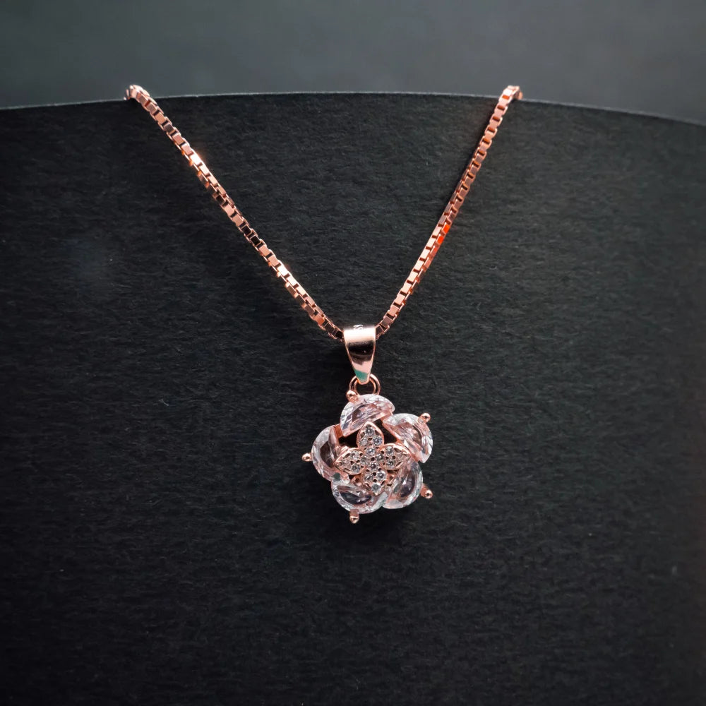Rose Gold Crystal Blossom Pendant & Earrings Set