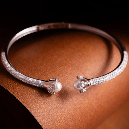 Pearl Diamond Open Cuff Bracelet