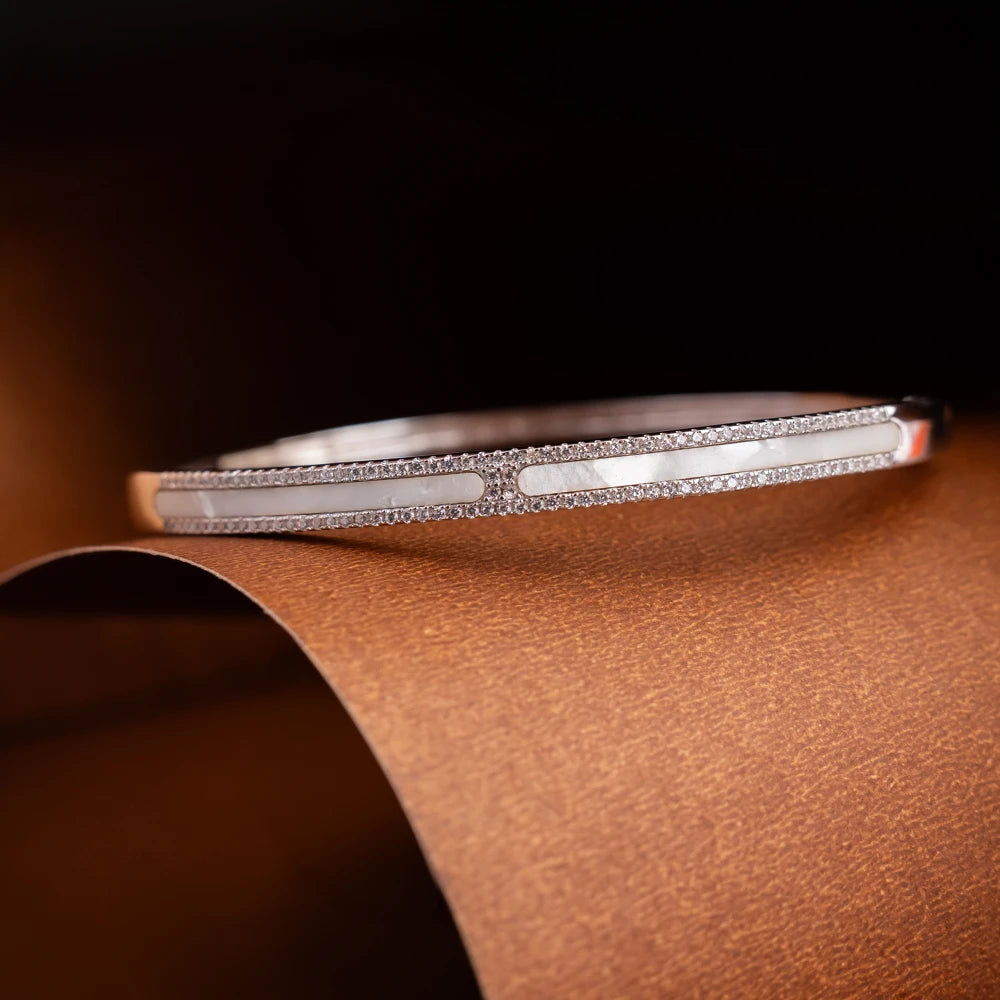 Minimal Diamond Silver Bangle